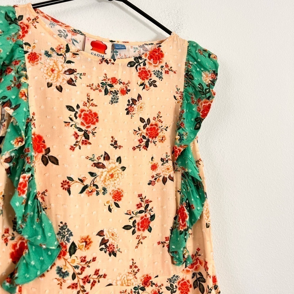 FARM Rio Cream Floral Ruffle Top with Teal Trim - Picture 12 of 16